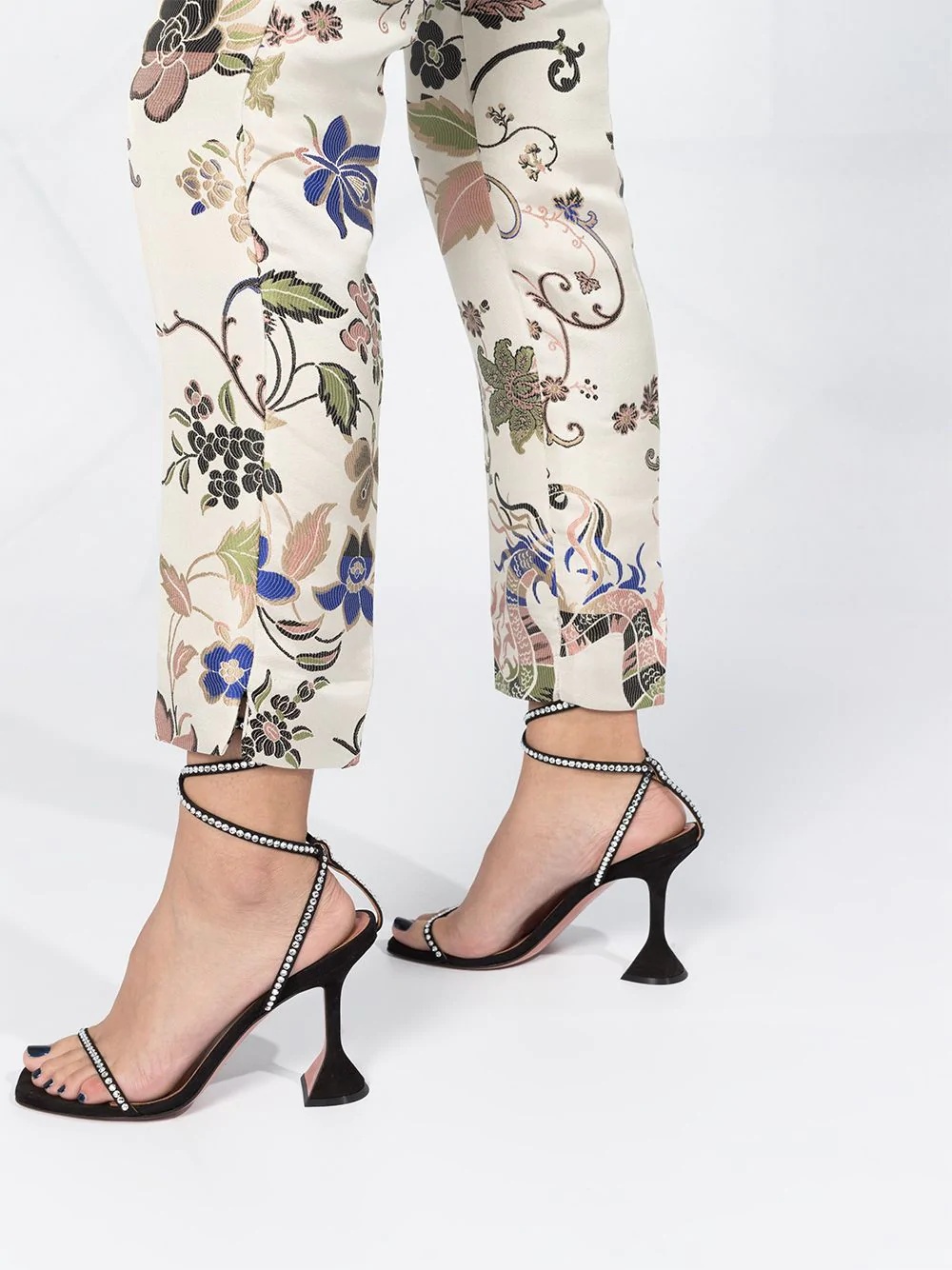 floral jacquard cropped trousers - 3