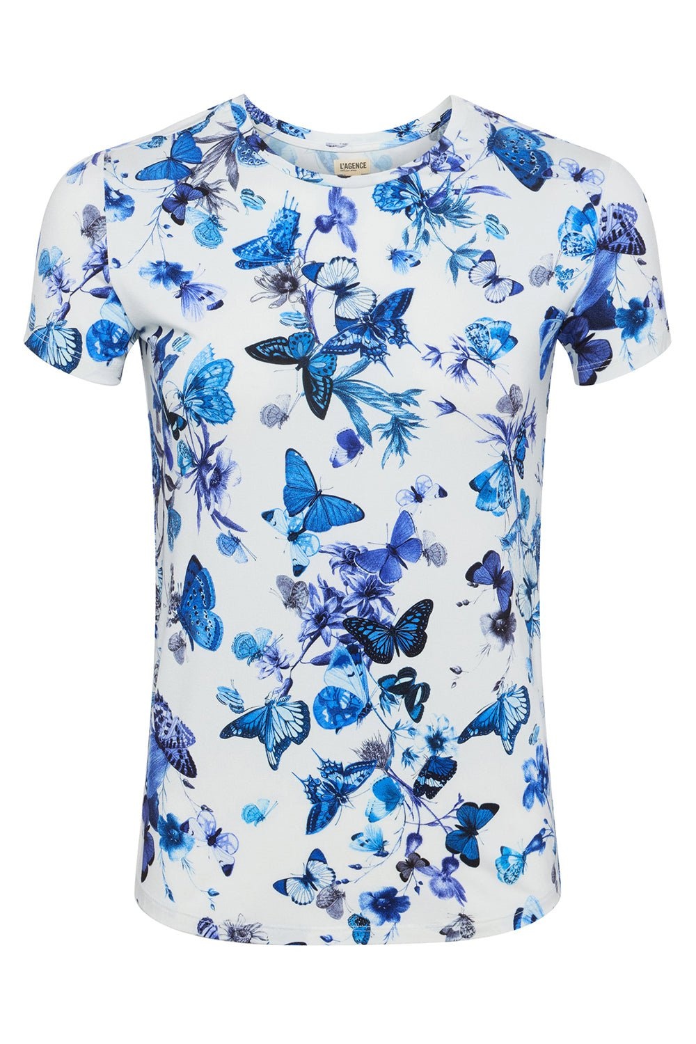 Ressi Tee - White Blue Tonal Butterflies - 1