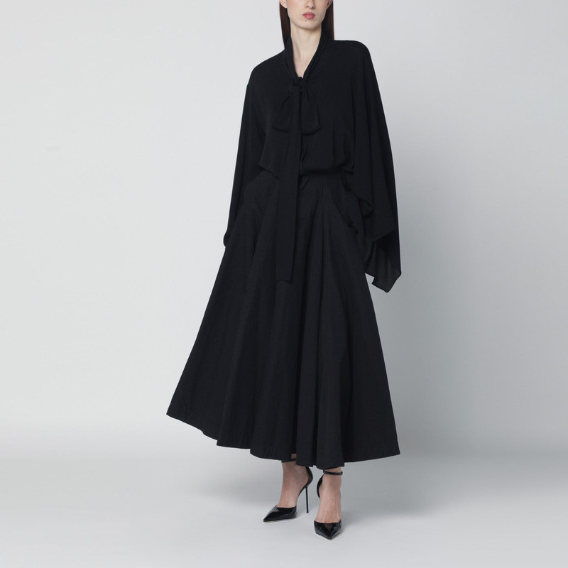 BALENCIAGA Black cotton ripstop Godet maxi skirt outlook