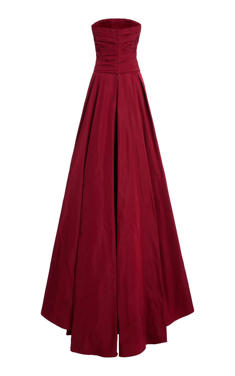 Faille Strapless Draped Long Dress red 3