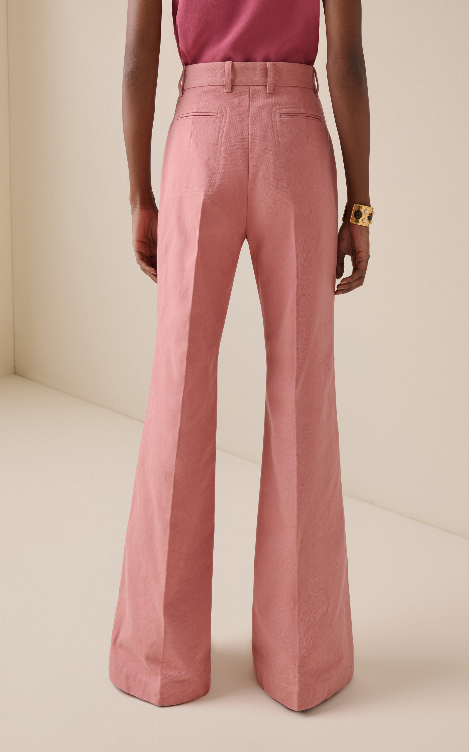 Flared Organic Cotton Canvas Pants pink - 4