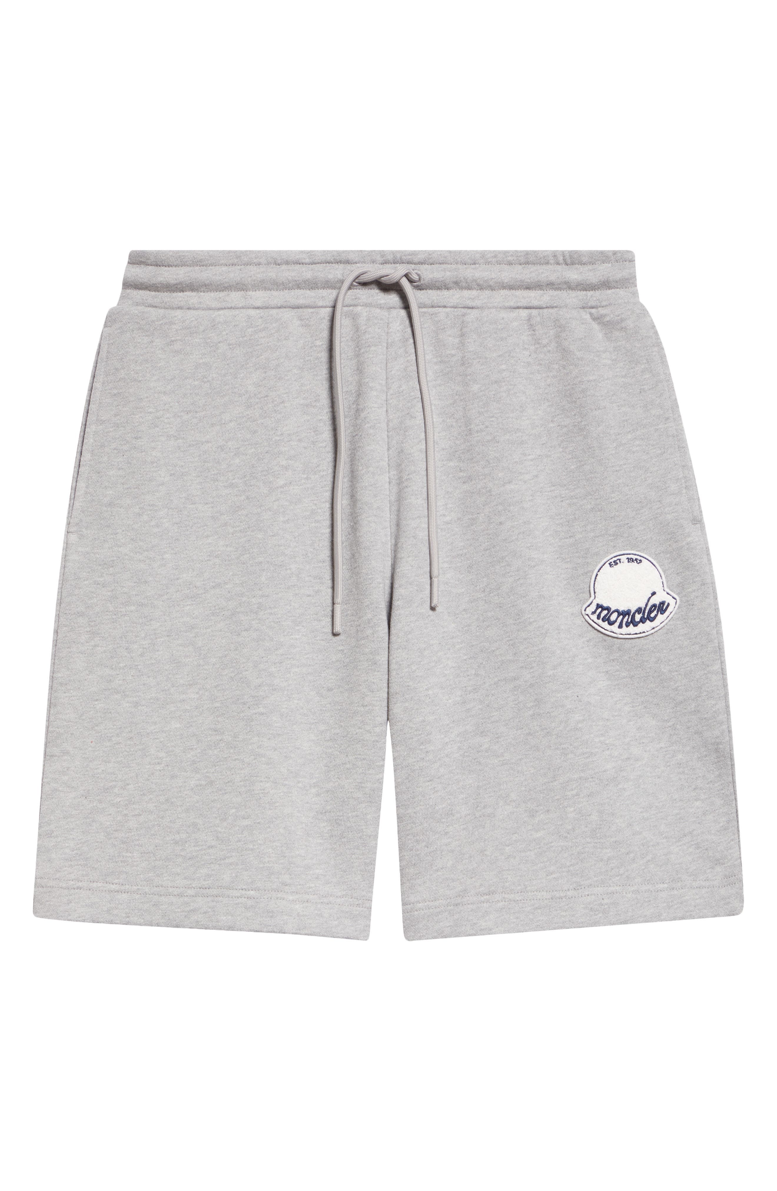 Moncler Logo Patch Fleece Drawstring Sweat Shorts in Extra Light Gray Melange at Nordstrom - 5