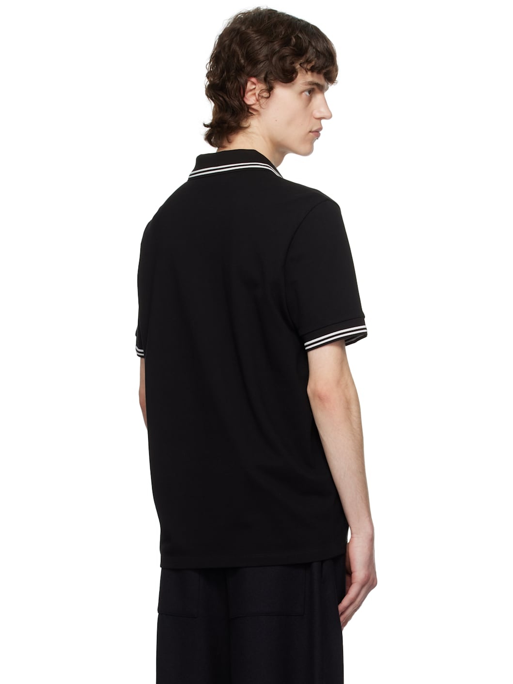 Black Striped Trim Cotton Piquet Polo - 3