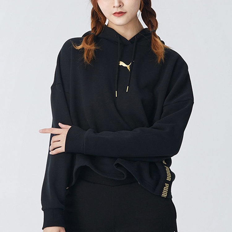 (WMNS) PUMA Metallic Nights Hoodie 'Black Gold' 587148-01 - 3