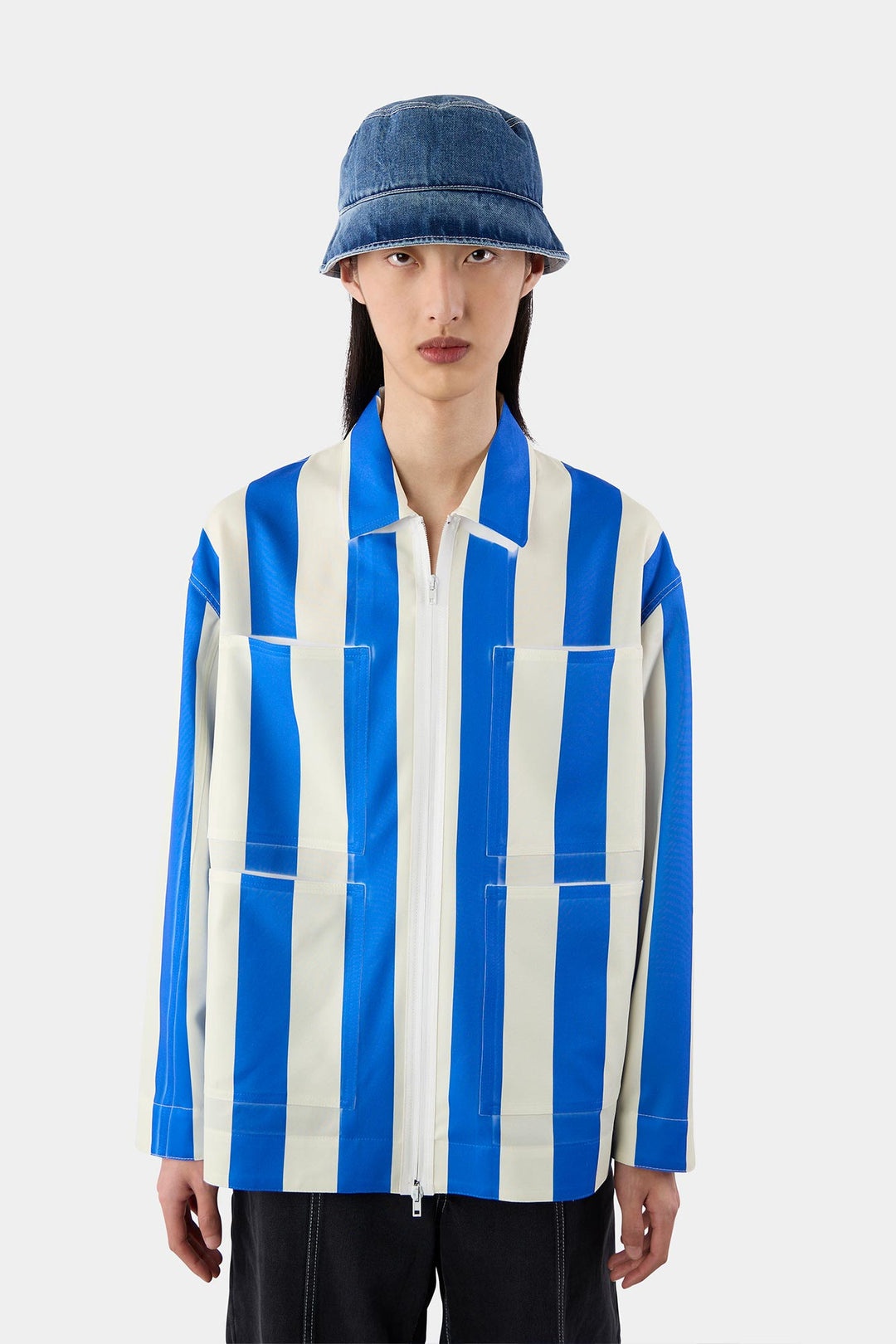 CARGO SHIRT / blue & beige stripes - 2
