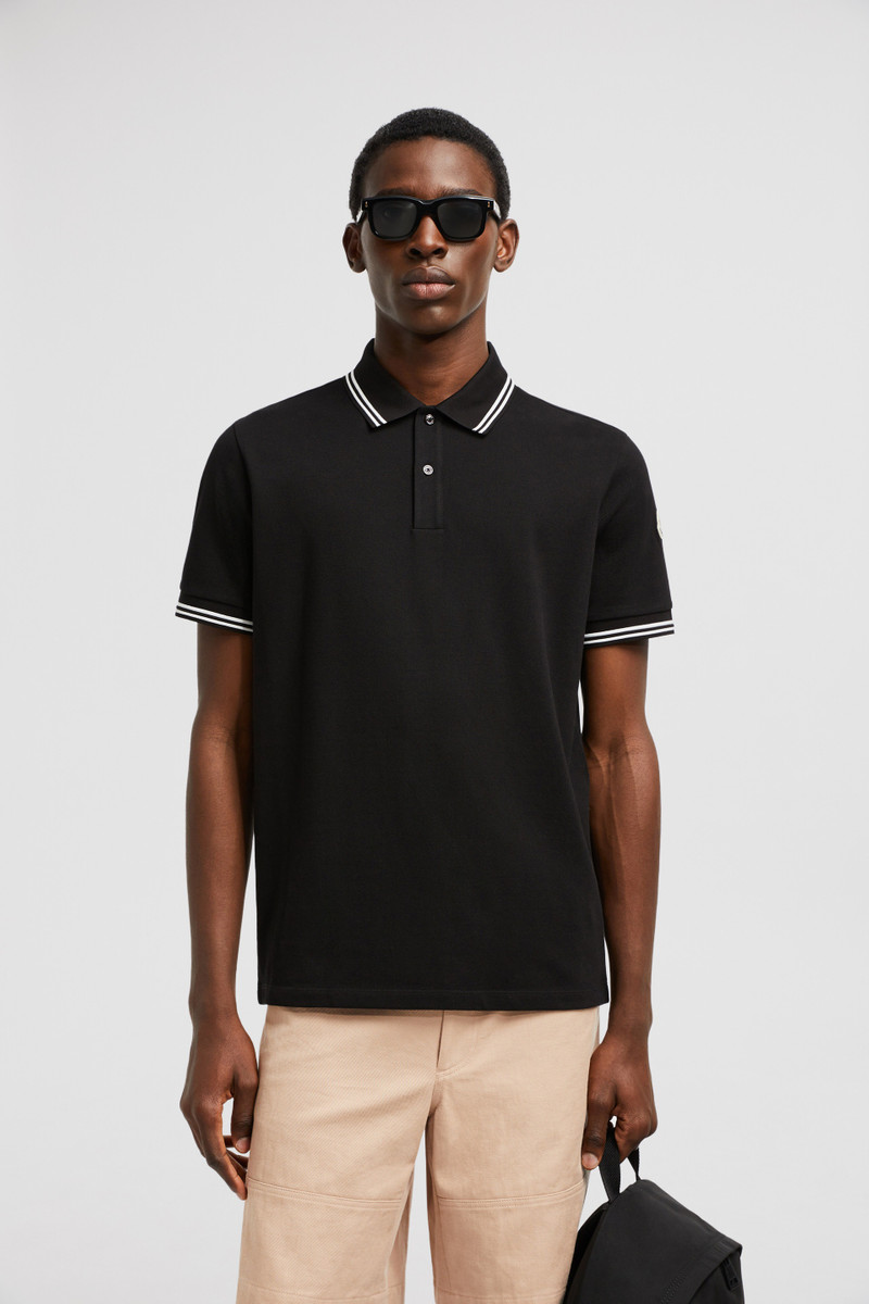 Moncler Striped Trim Cotton Piquet Polo Shirt outlook
