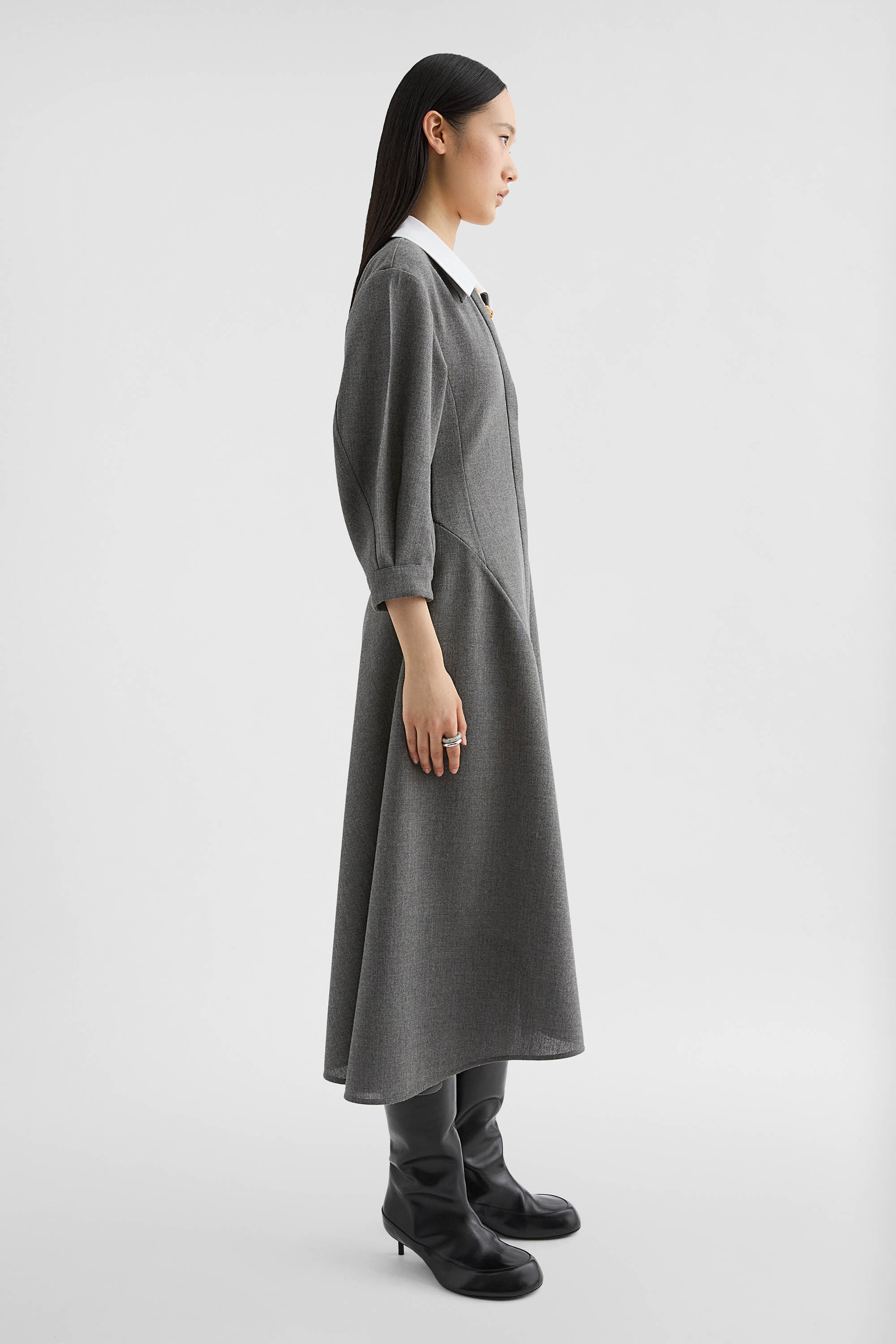 Wool Canvas V-Neck Dress - 2