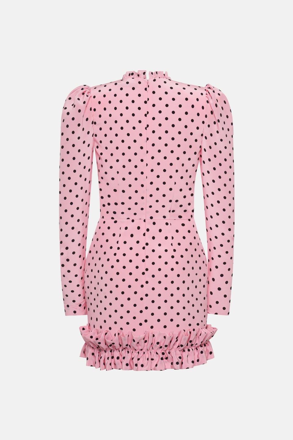 POLKA DOT PRINT SILK MINI DRESS W/ RUFFLE AND BOW - 2