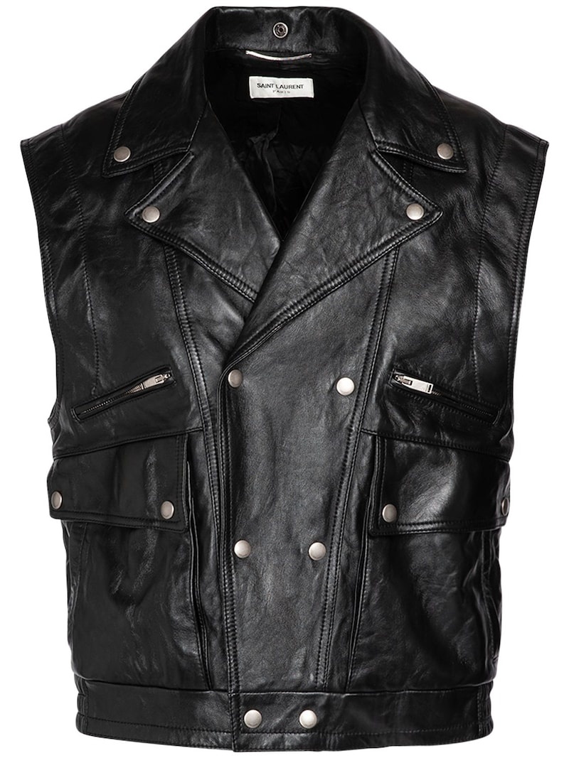 SAINT LAURENT Leather jacket w/ detachable sleeves
