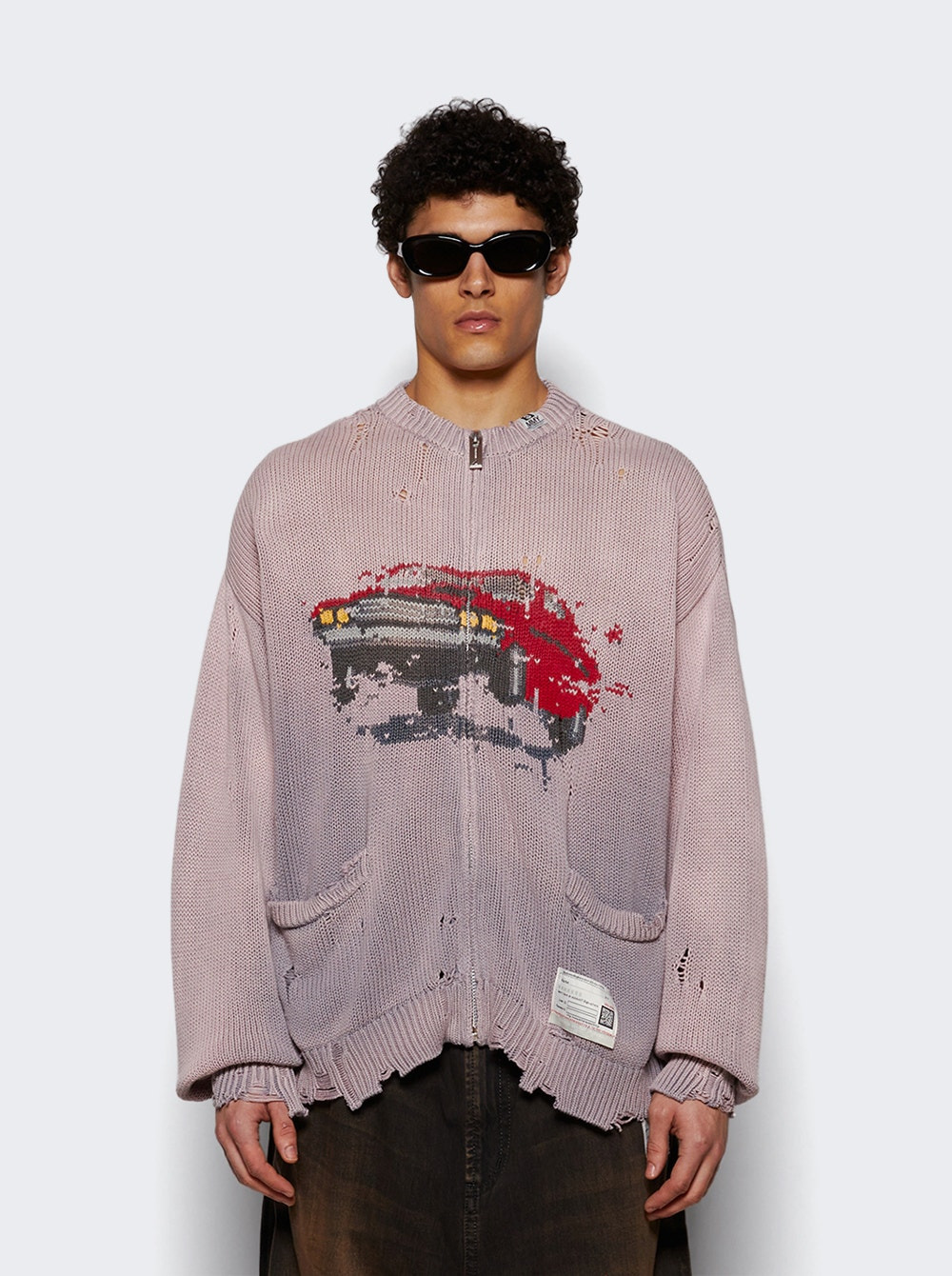 Car Jacquard Knit Cardigan Pink - 2