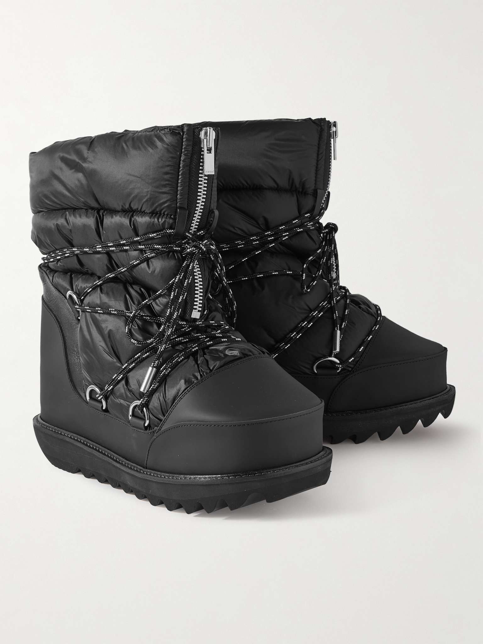 Quilted Shell and Leather Lace-Up Boots - 4