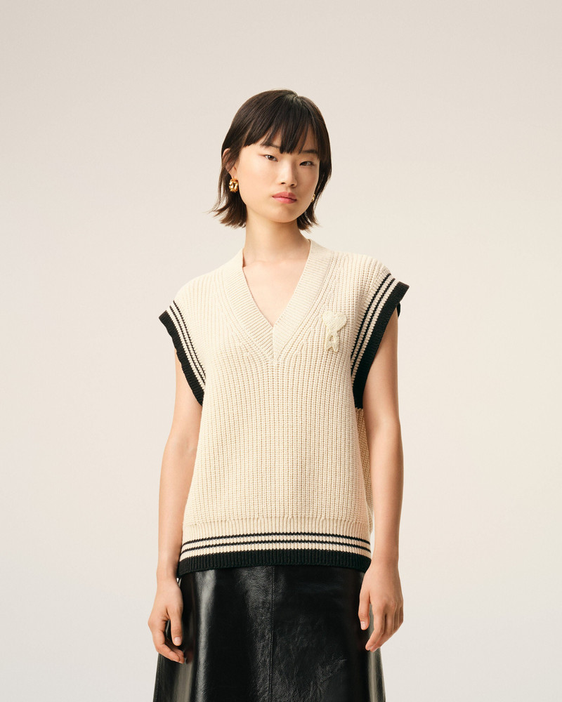 WHITE RIBBED WOOL SLEEVELESS AMI DE COEUR SWEATER 3