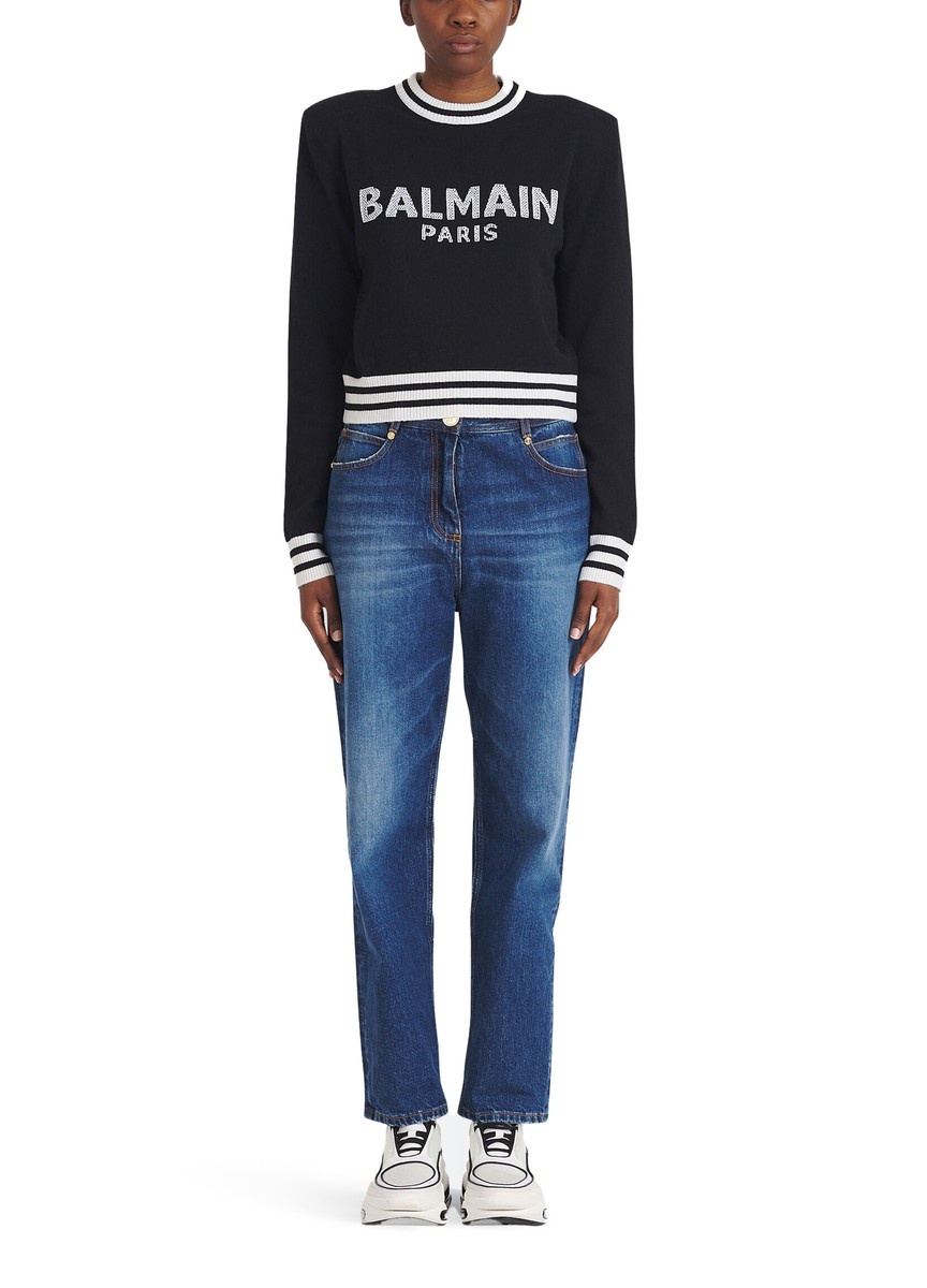 Cropped wool sweatshirt with Balmain logo - 2