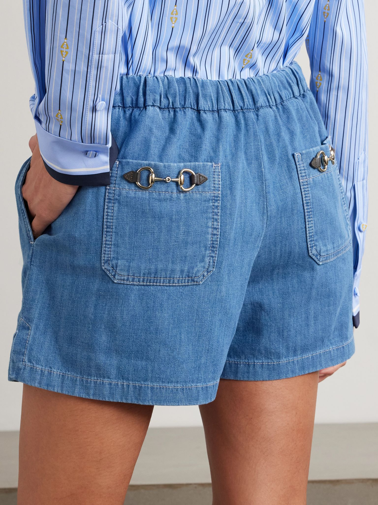 Cotton-chambray shorts Blue - 4