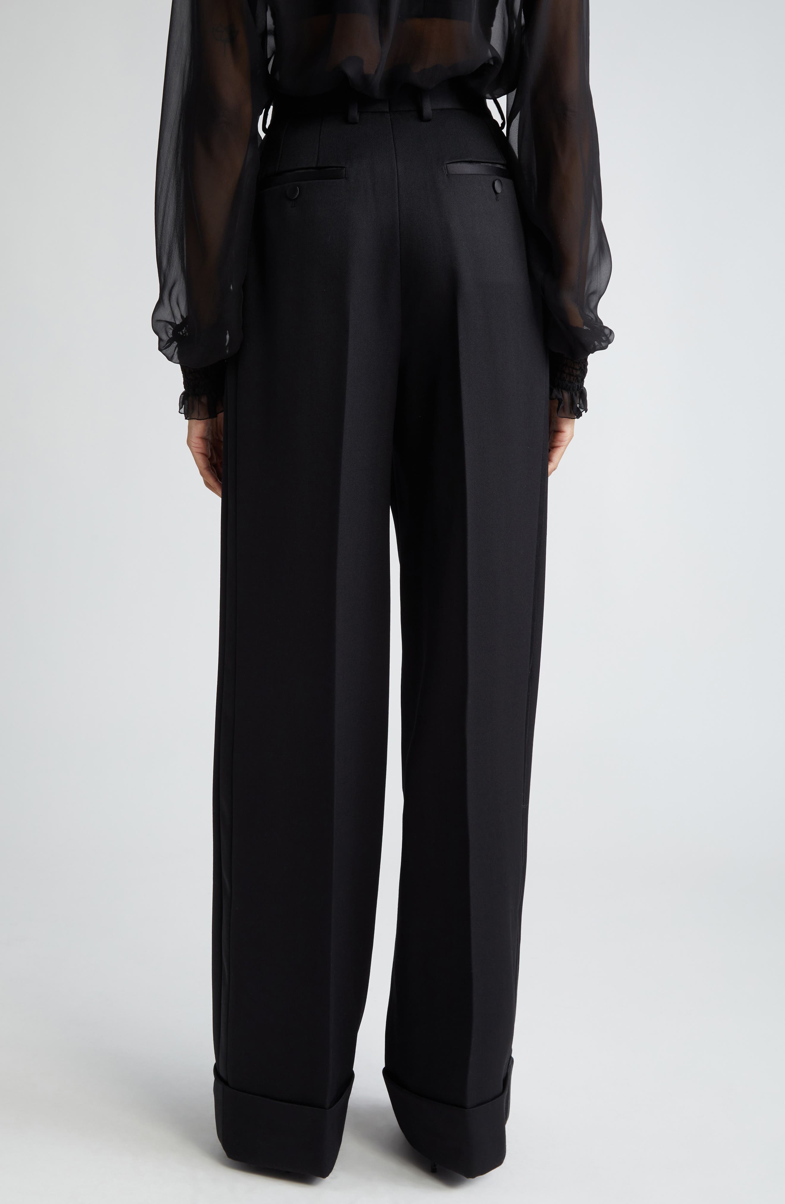 Pleated Cuff Hem Virgin Wool & Silk Trousers - 3