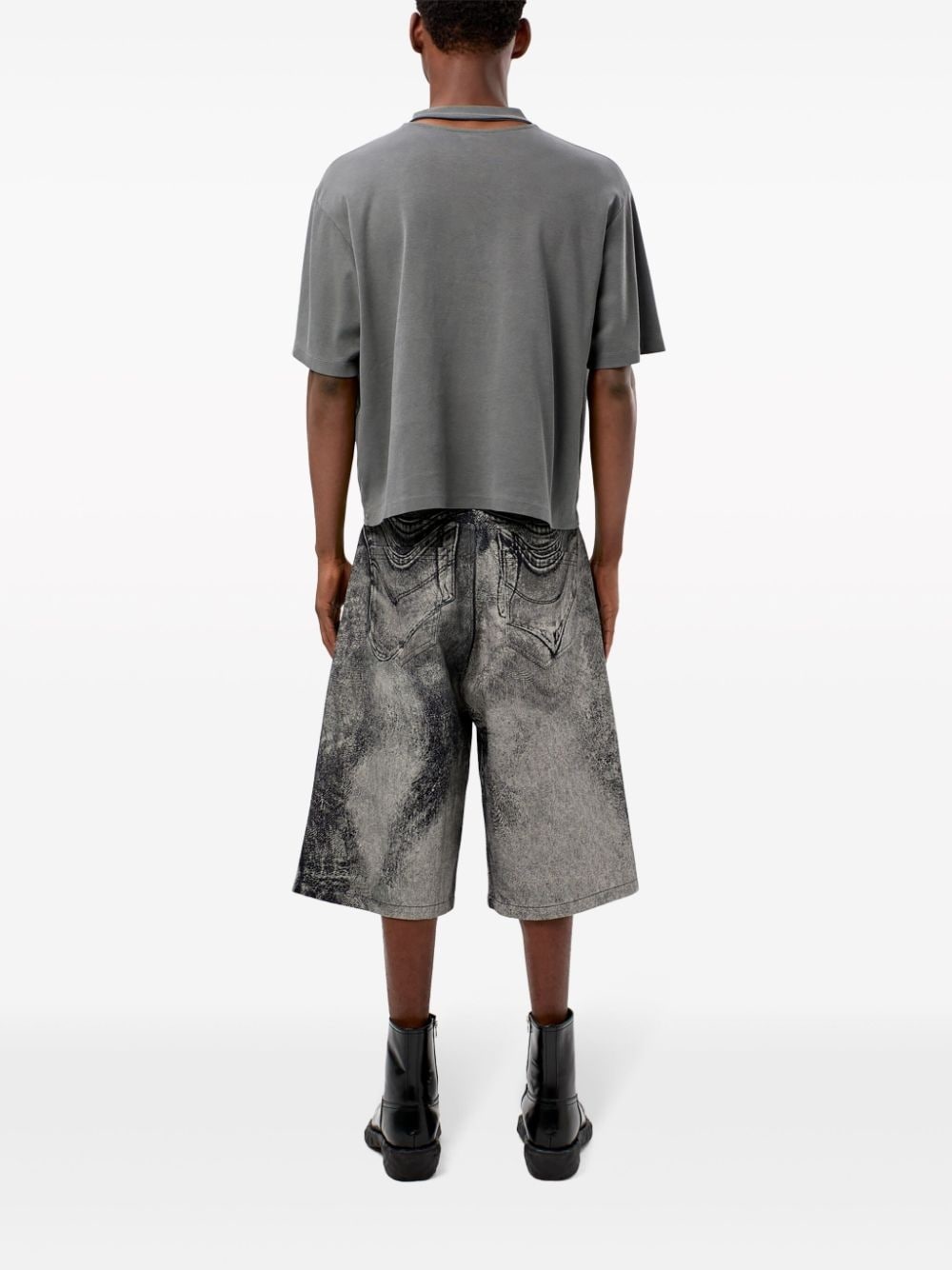 abstract-print denim shorts - 6
