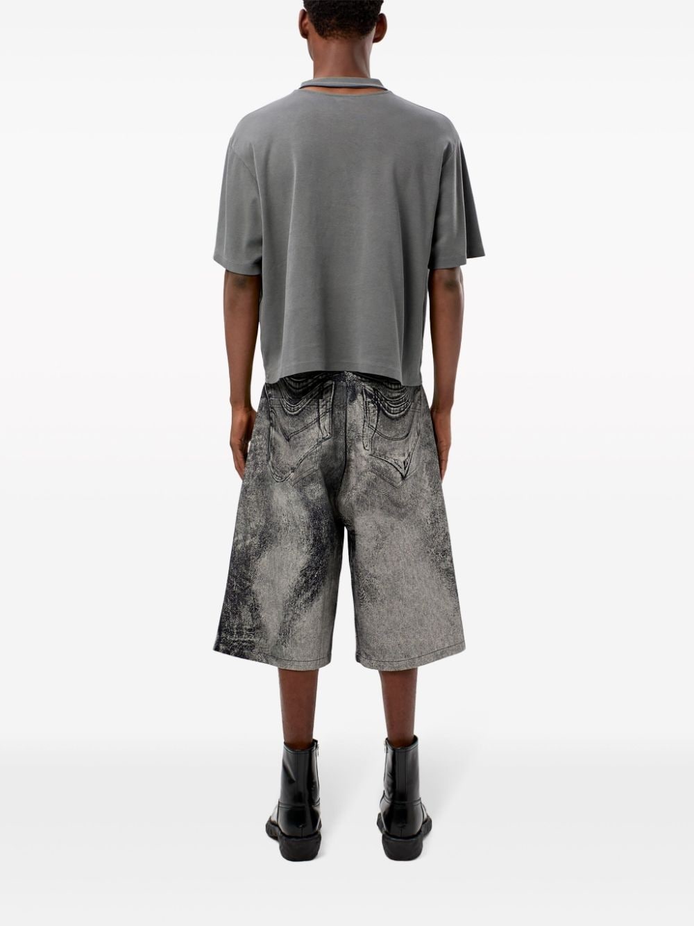 abstract-print denim shorts - 6