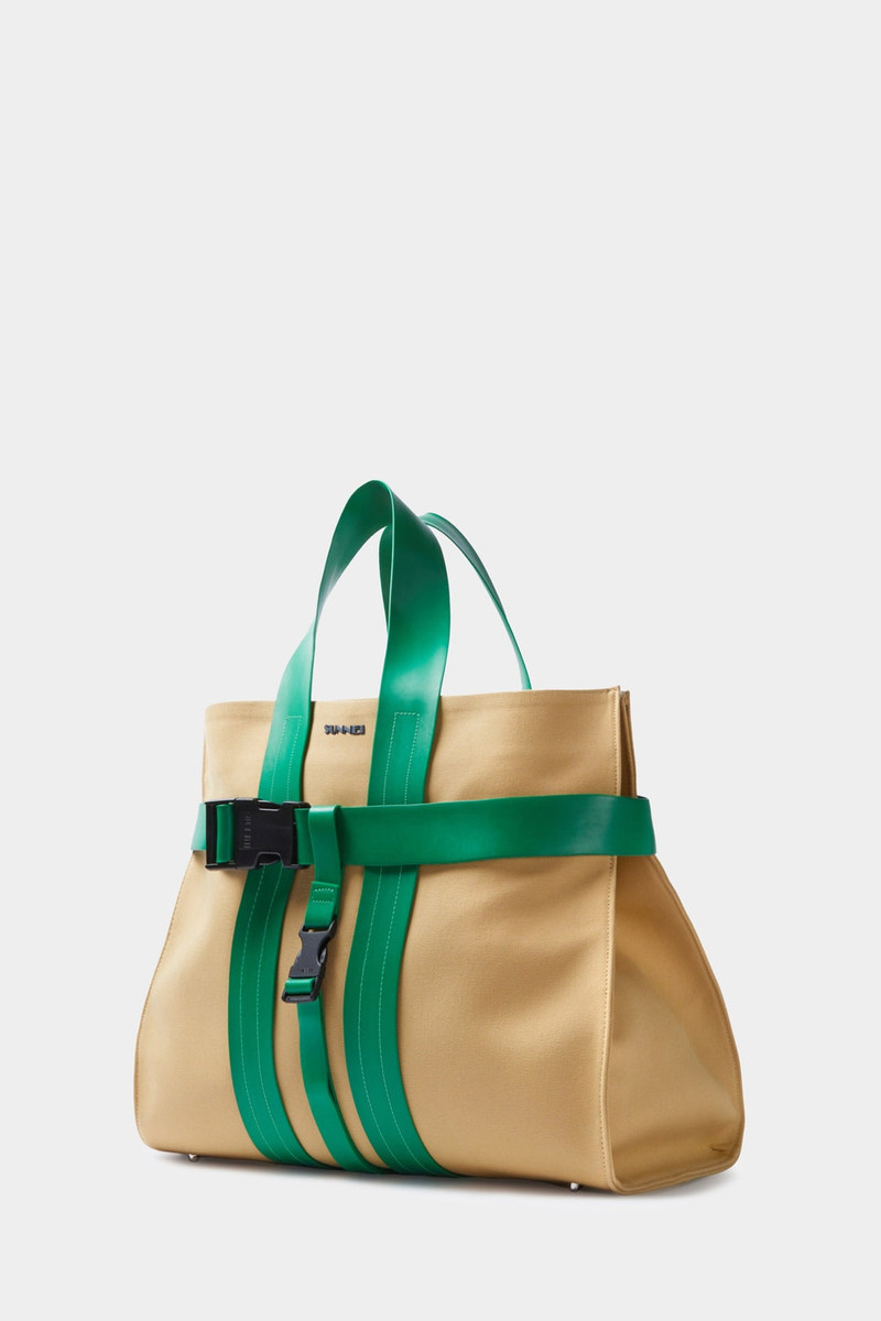 SUNNEI PARALLELEPIPEDO MESSENGER BAG / beige & green outlook