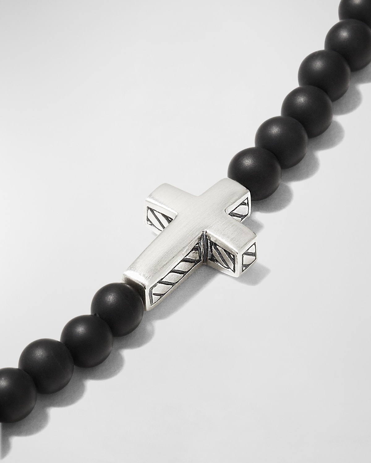Men's Spiritual Beads Cross Station Bracelet in Silver, 4mm - 3