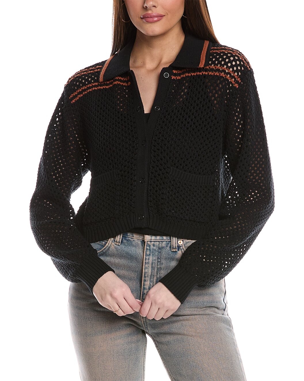 RE/DONE Crochet Mesh Polo Sweater - 1