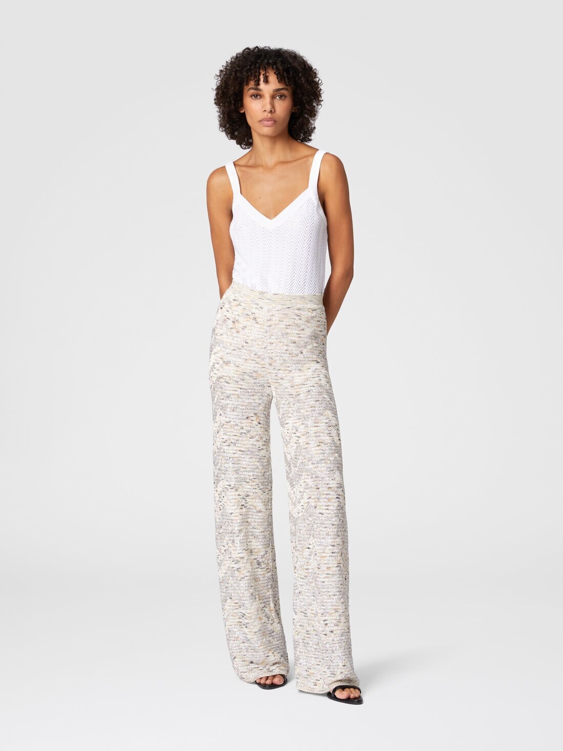 Flare trousers in slub knit with sequins - 2