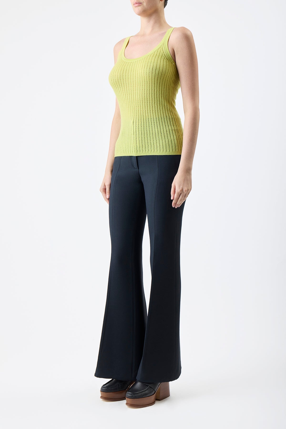 Nevin Pointelle Tank in Lime Adamite Silk Cashmere - 3