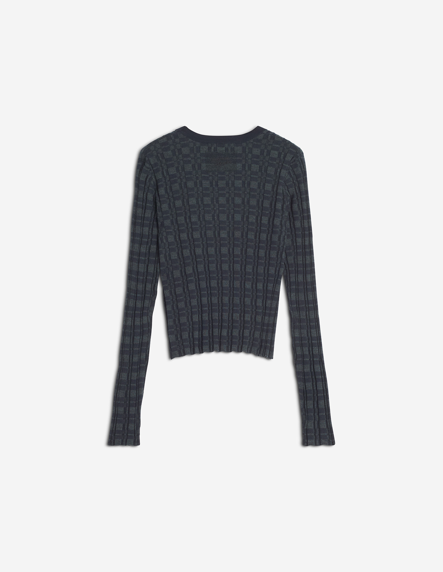 MERINO WOOL RIB CHECK CARDIGAN - 6