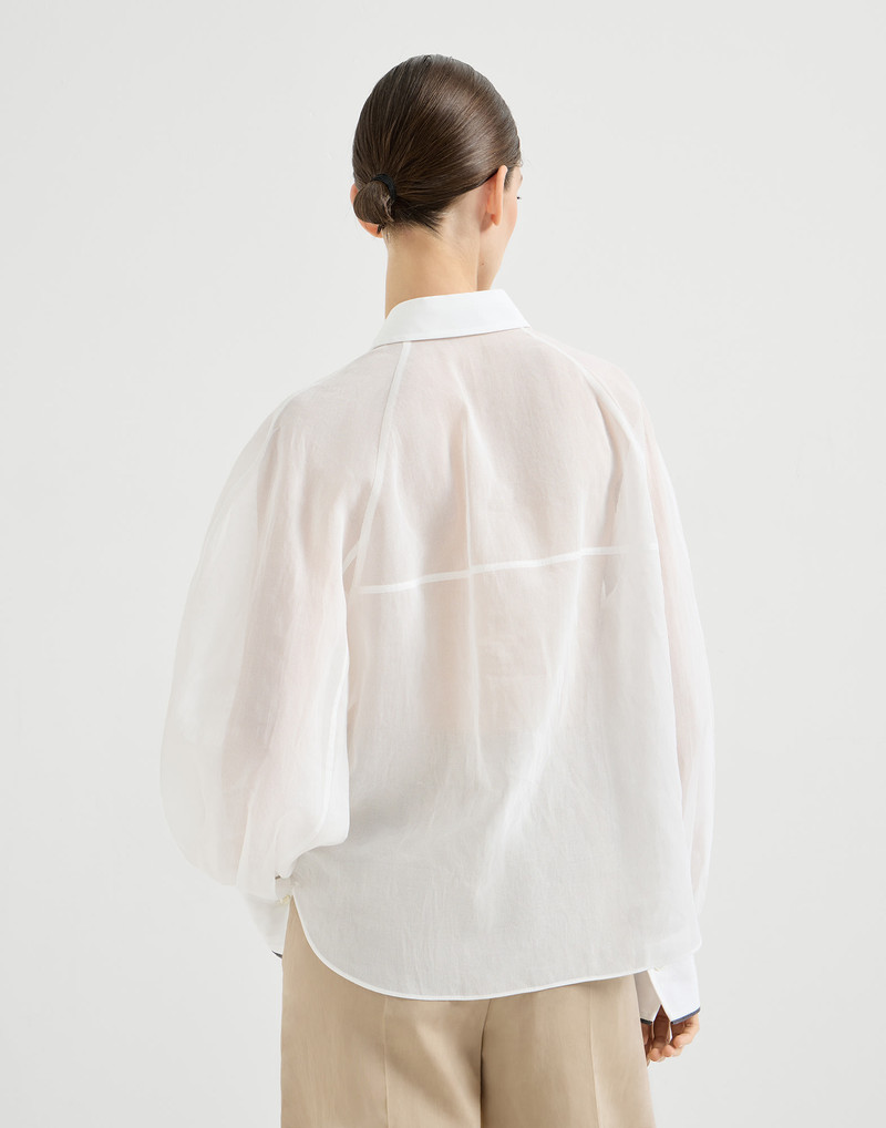 Striped cotton organza shirt with monili 3