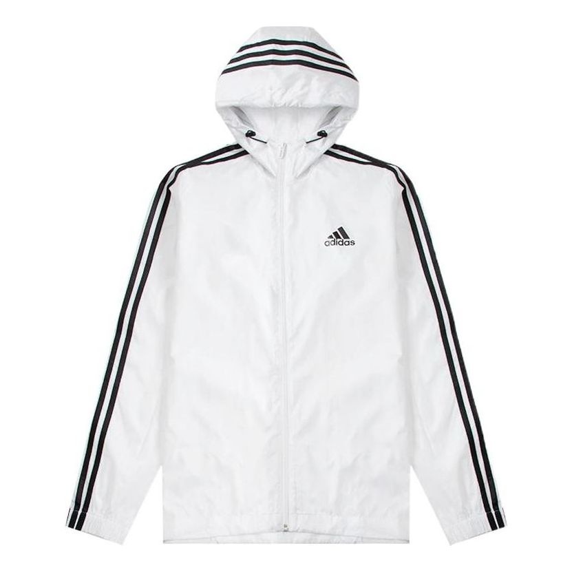 adidas Stripe Logo Micro Mark Printing Sports Training Hooded Jacket White HE4320 - 1