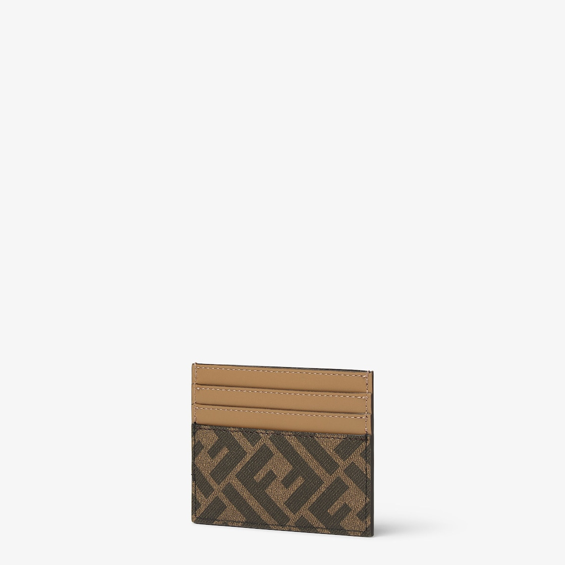 Card holder with six slots and flat central pocket. Made of textured fabric with FF motif in brown a - 2
