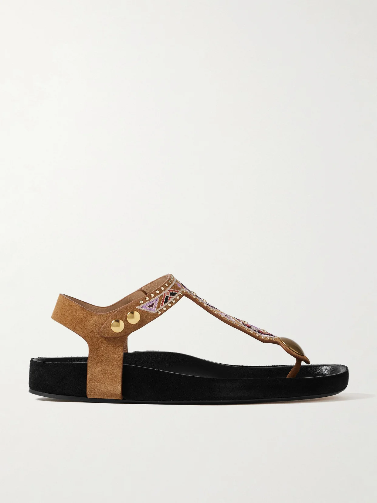 Enore Studded Embroidered Suede Sandals - 1