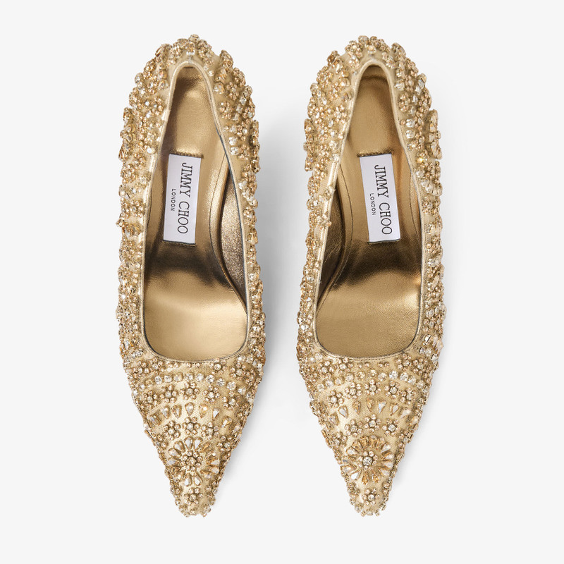 Ixia 80 Gold Mix Metallic Nappa Leather Pumps with Crystal Embroidery 4