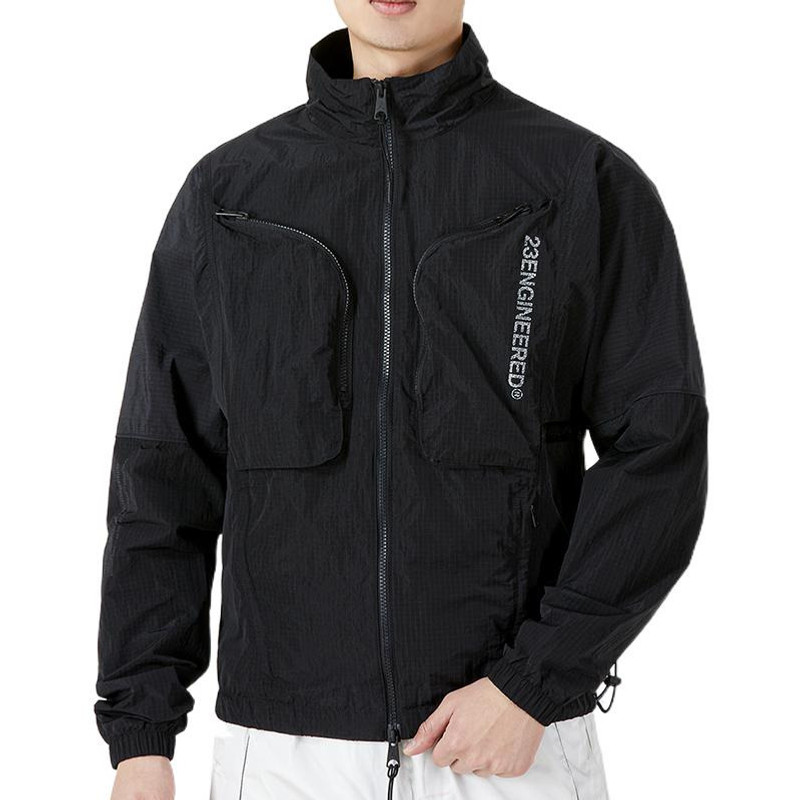 Jordan Men's Air Jordan SS22 Solid Color Zipper Stand Collar Sports Jacket Black DJ0256-010 outlook