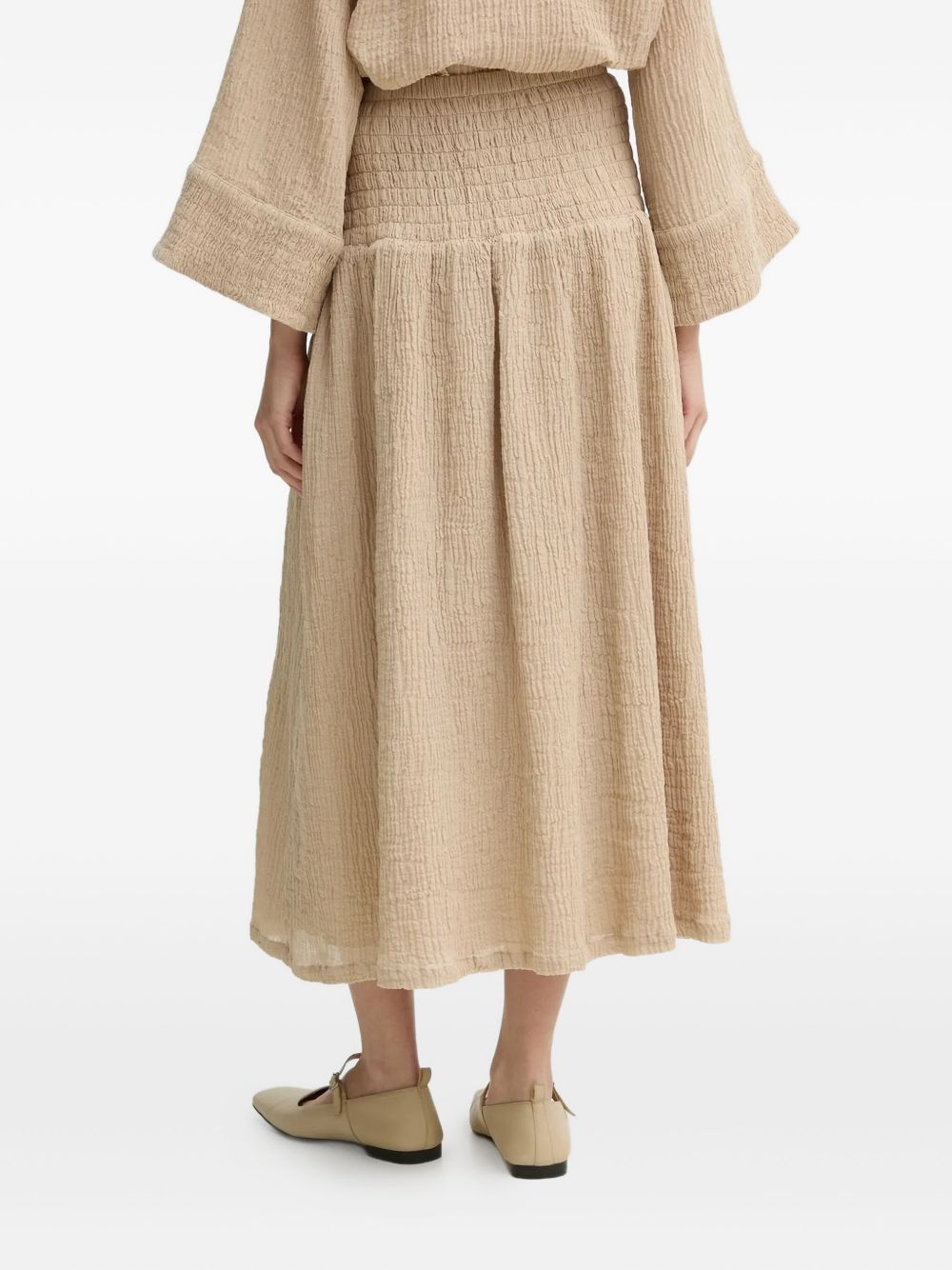 smocked-waist midi A-line skirt - 2