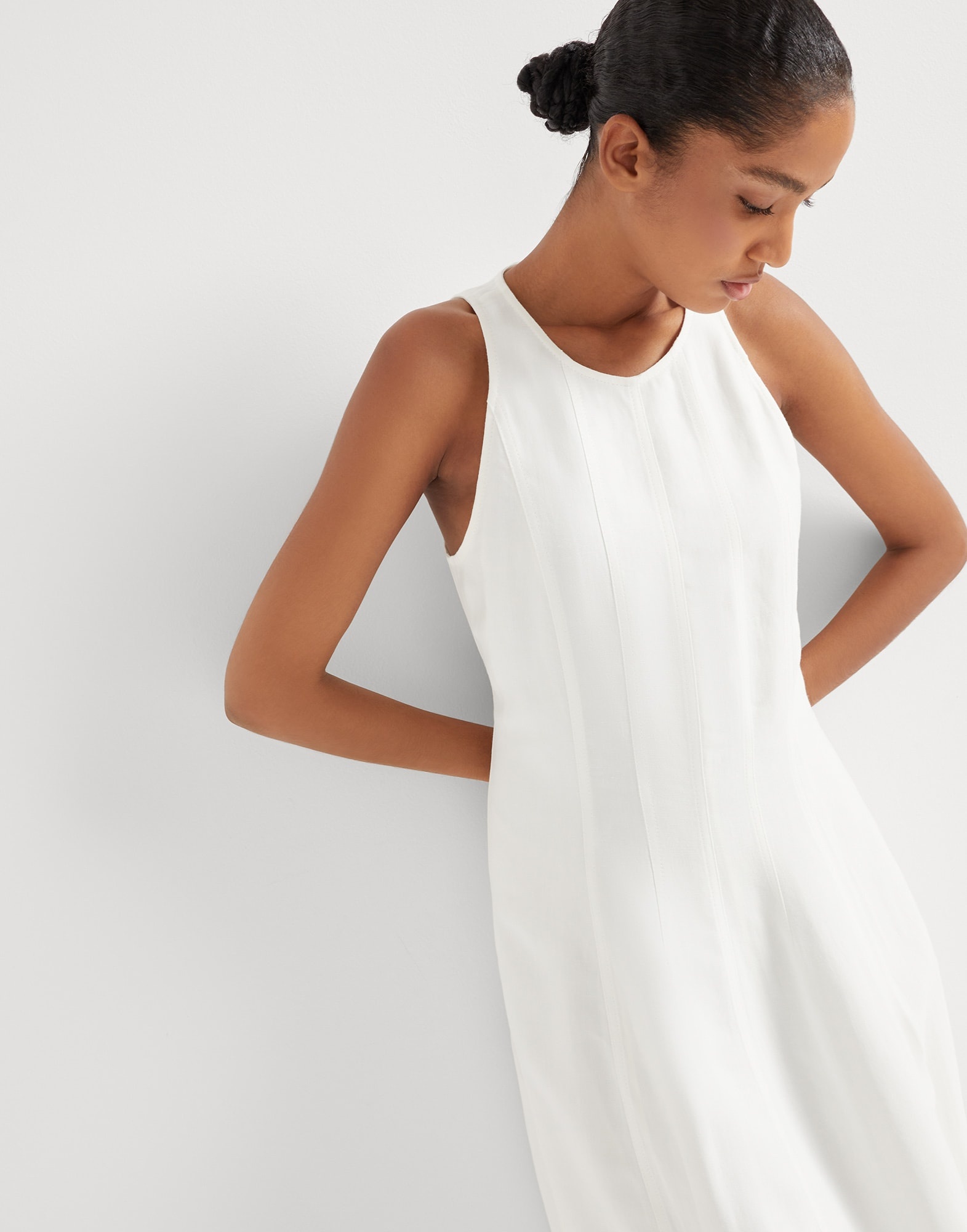 スカート BRUNELLO CUCINELLI Precoius Shoulder Detail dress White Brunello Cucinelli Viscose and linen fluid twill dress