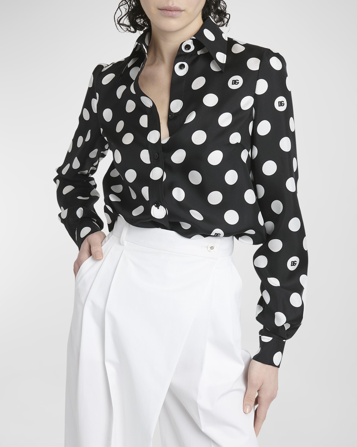 DG Polka-Dot Print Long-Sleeve Silk Twill Shirt - 7