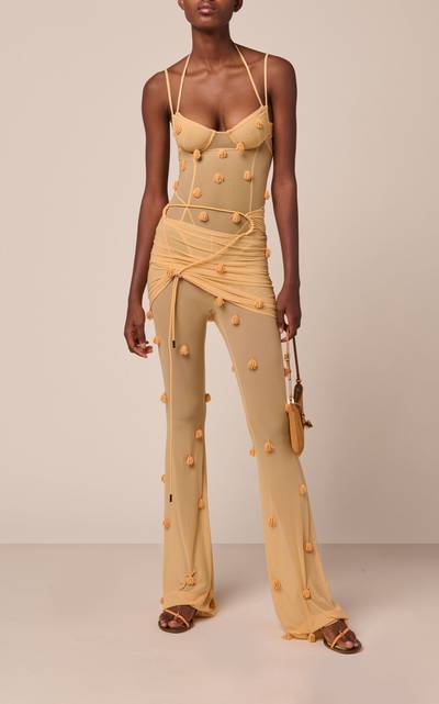 JACQUEMUS Espelho Beaded Mesh Flared Pants yellow outlook