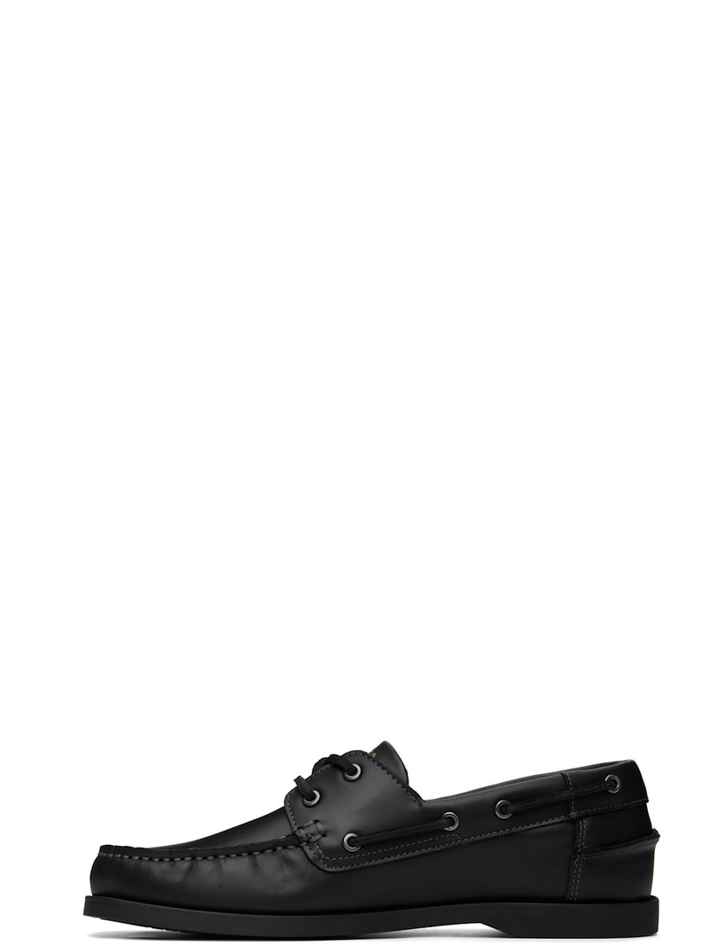 HUGO Black Leather Lacing Detail Boat Shoes outlook