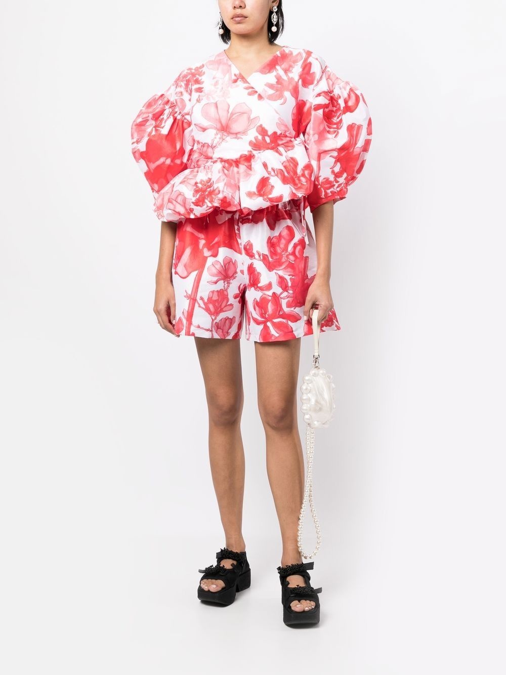 puff sleeve floral-print top - 2