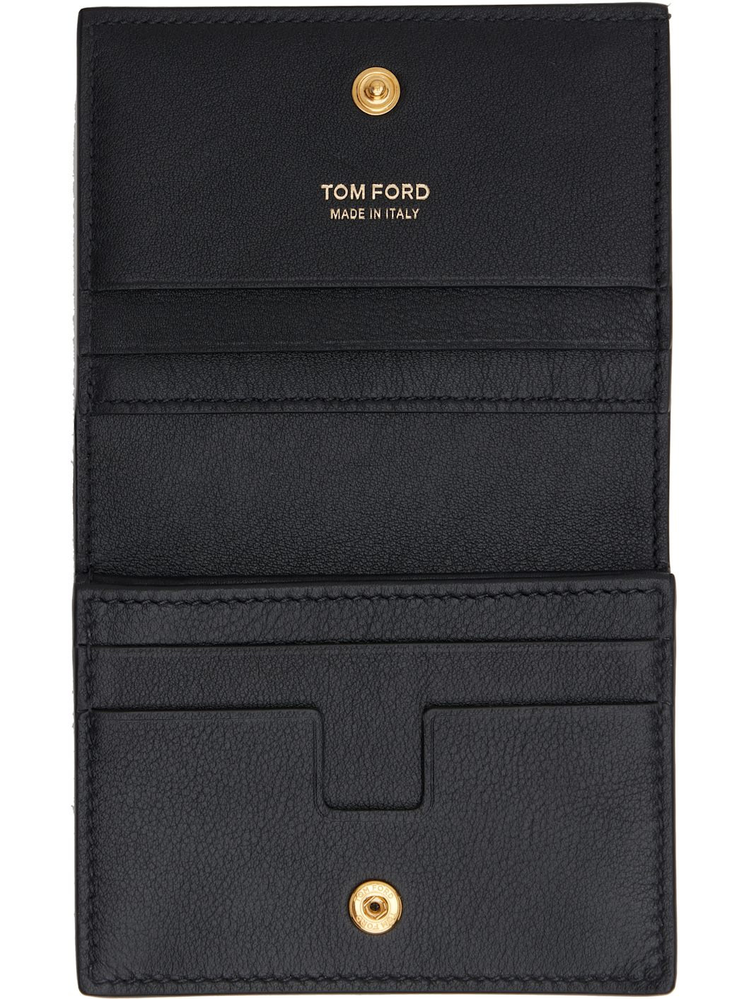 Black Grain Leather Padlock Compact Wallet - 3
