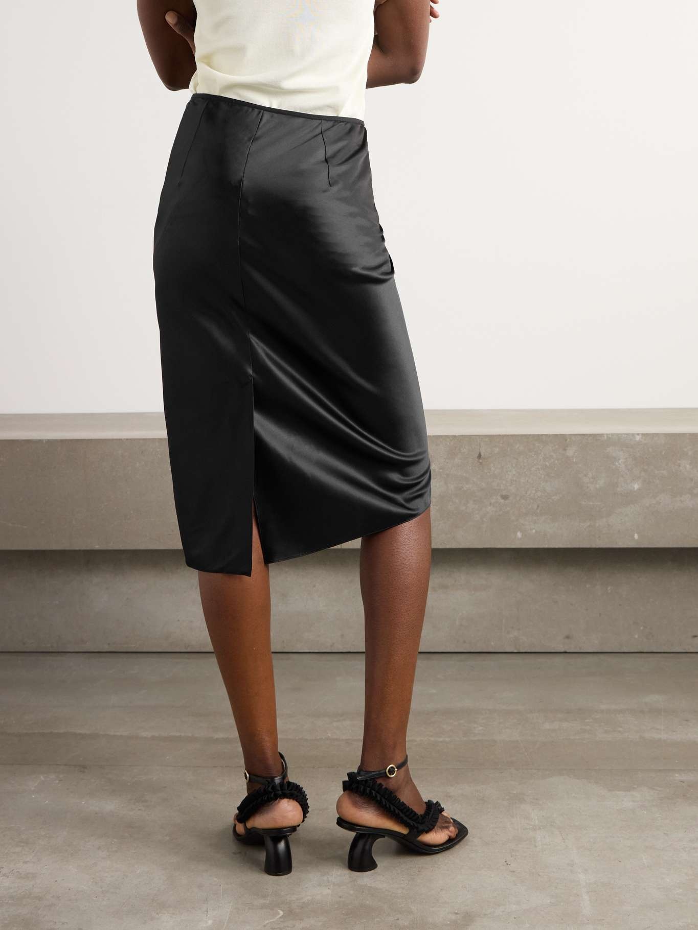 Stretch-silk satin skirt Black - 4