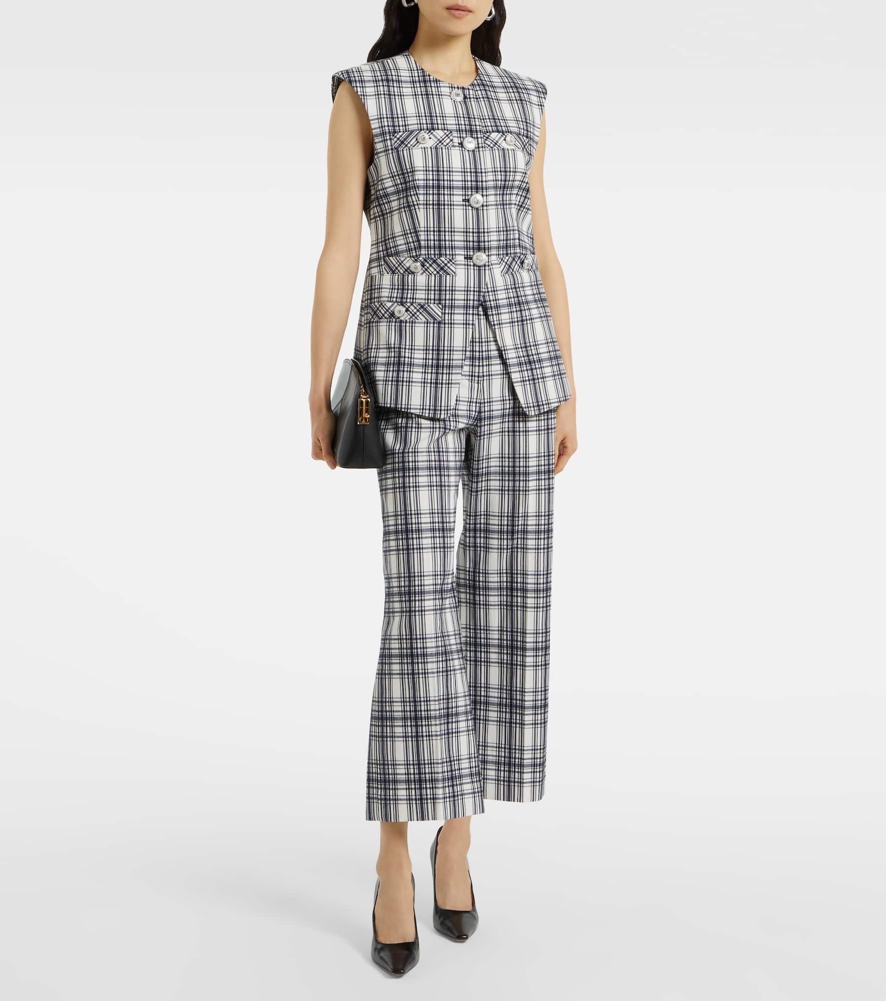 Dova plaid cotton-blend wide-leg pants - 2