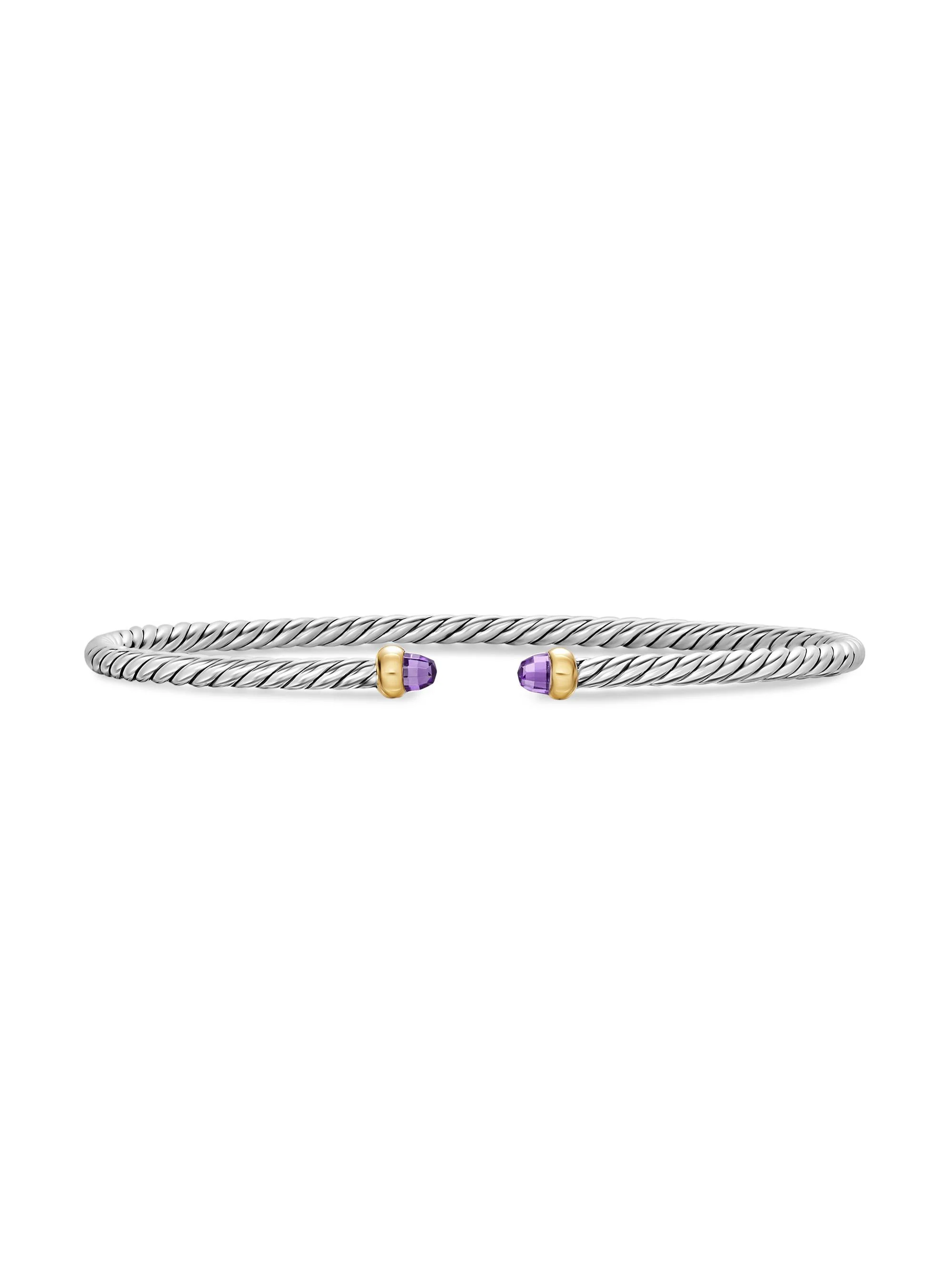 Women's Micro Cable Flex Bracelet in Sterling Silver - Amethyst - 1