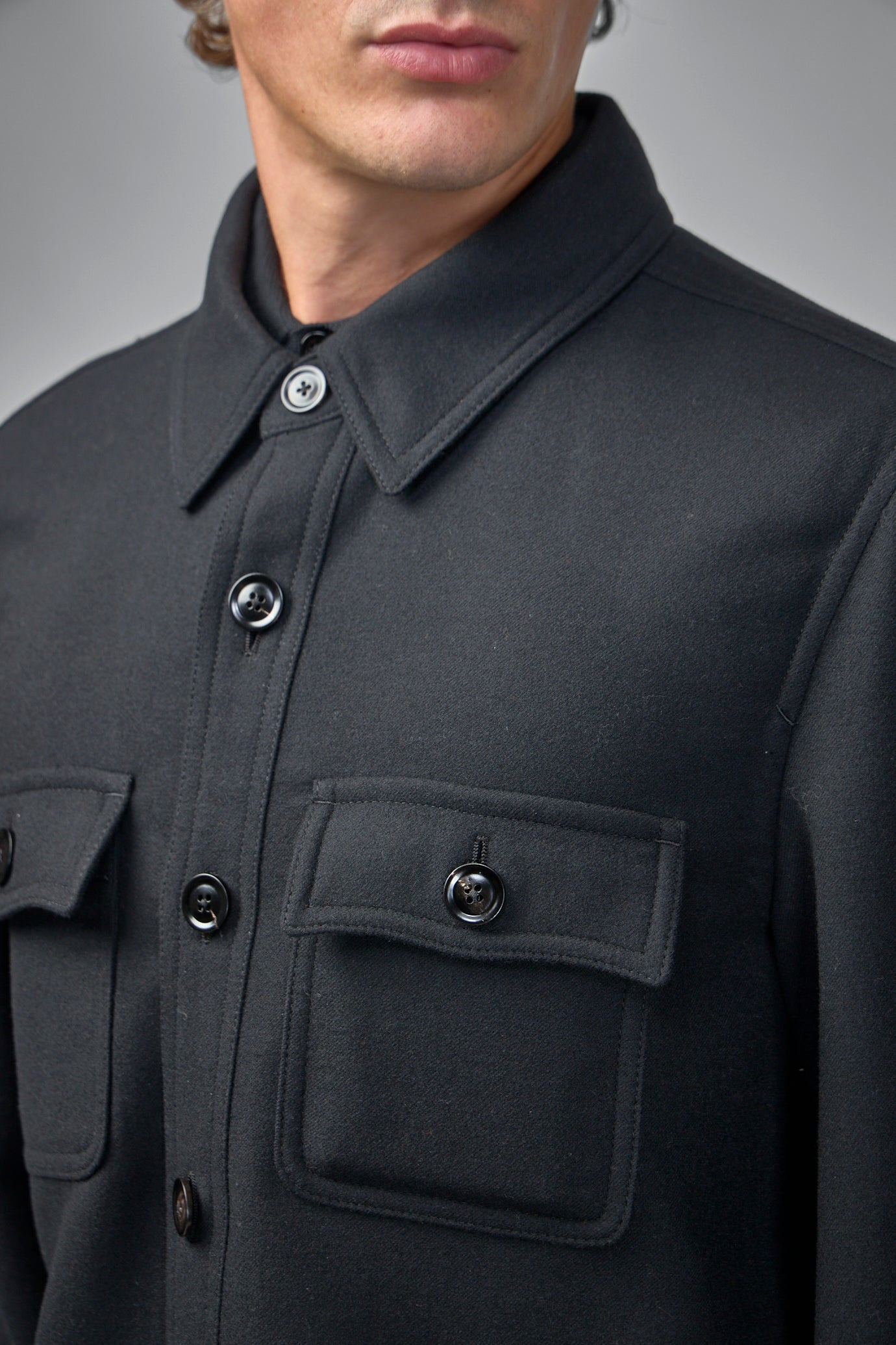 Double Splittable Light Wool Chest Pocket Outershirt - 4