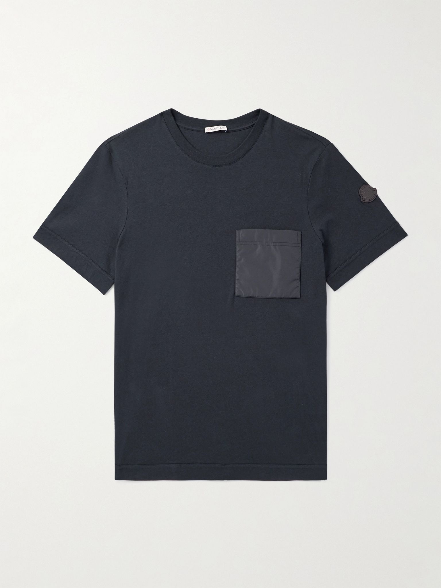 Logo-Appliquéd Shell-Trimmed Cotton and Cashmere-Blend Jersey T-Shirt Navy - 1