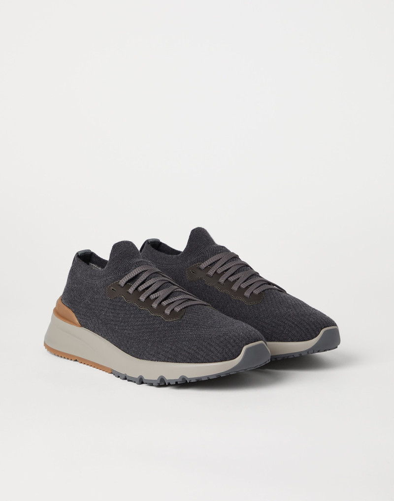 Wool knit and semi-polished calfskin runners with warm inner lining 1