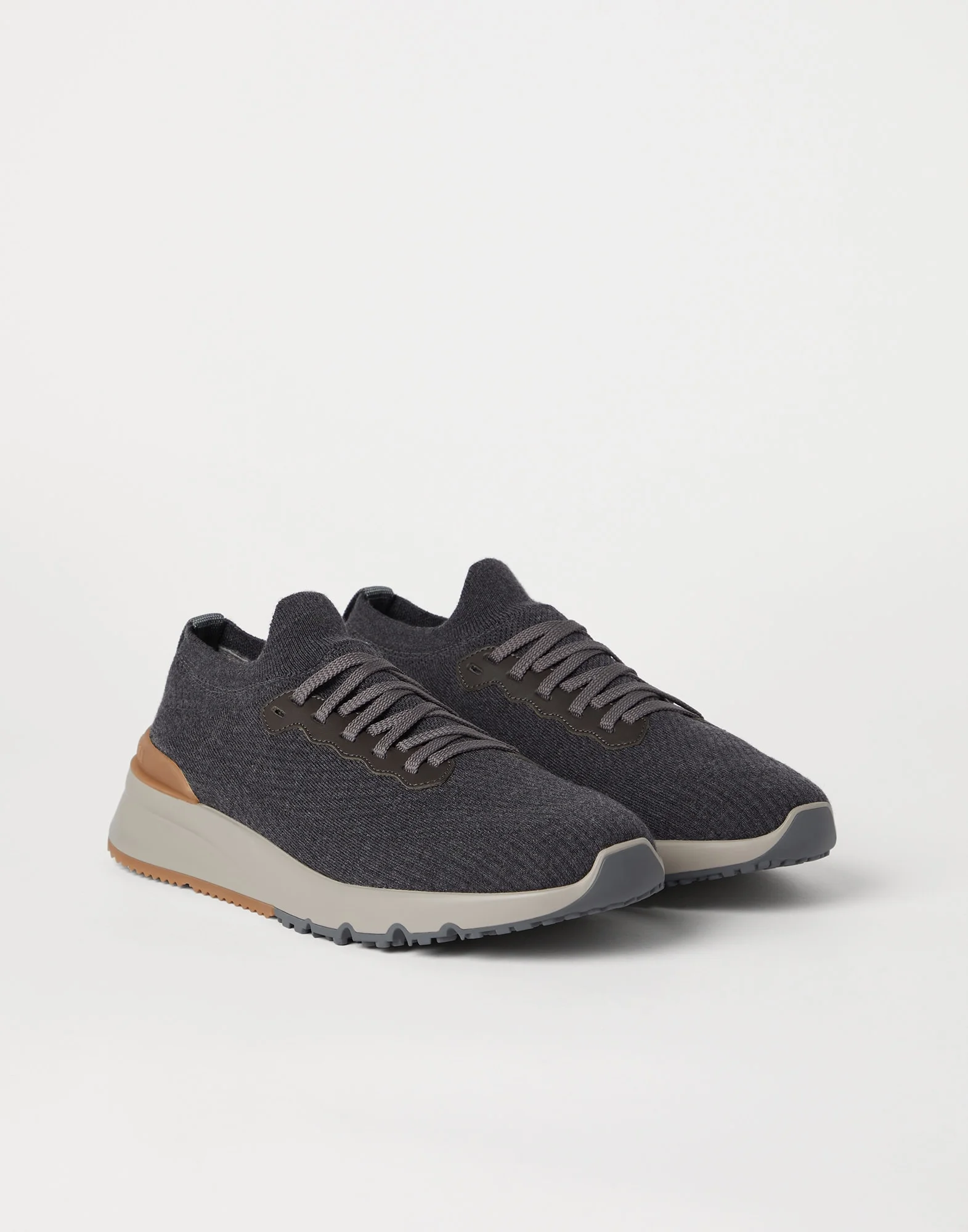 Wool knit and semi-polished calfskin runners with warm inner lining - 1