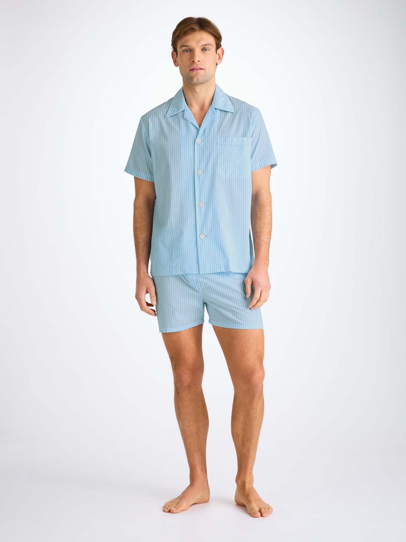 Men's Short Pajamas Amalfi 21 Cotton Batiste Blue - 3