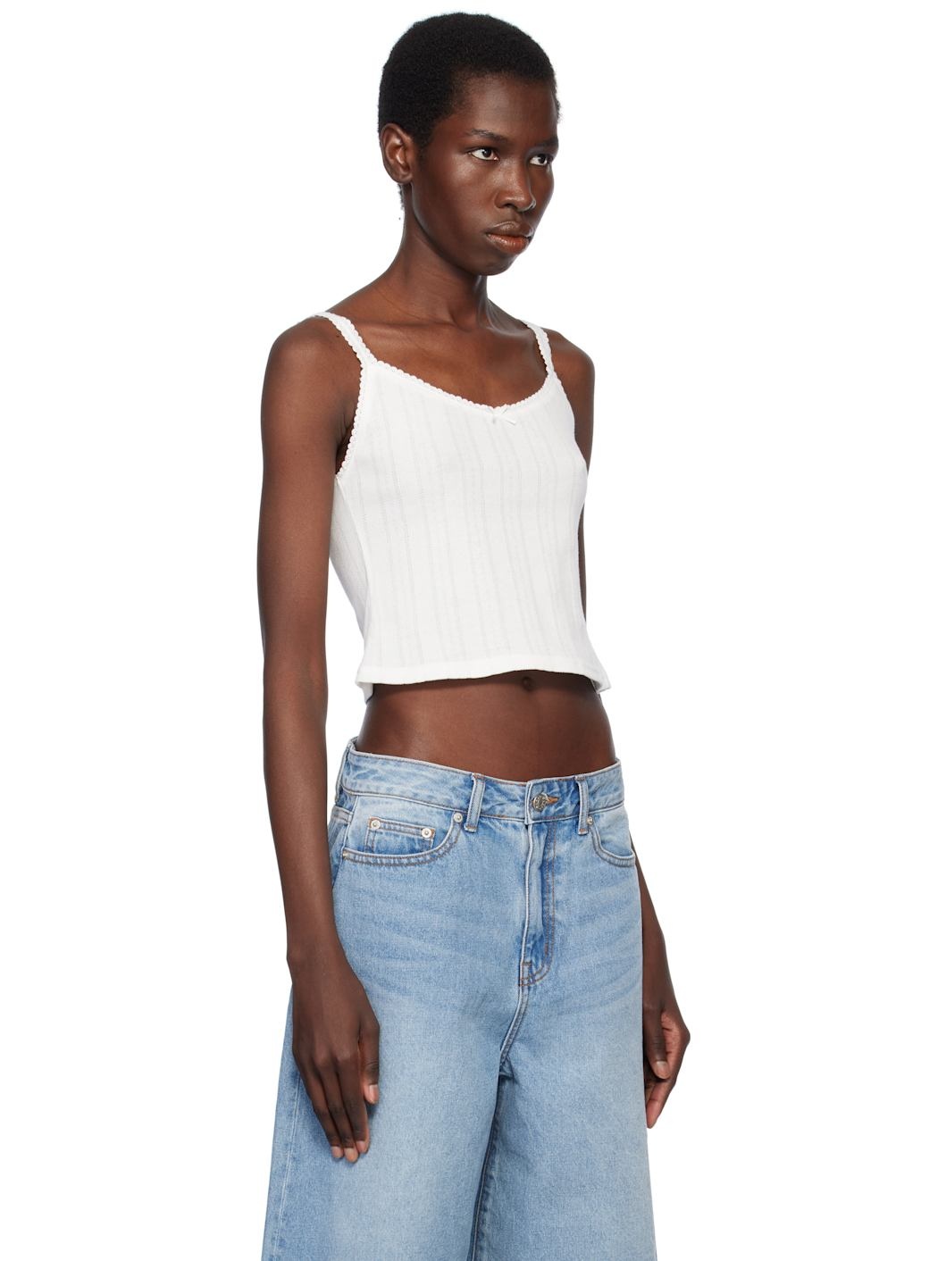 White Pointelle Sleeveless Camisole - 2