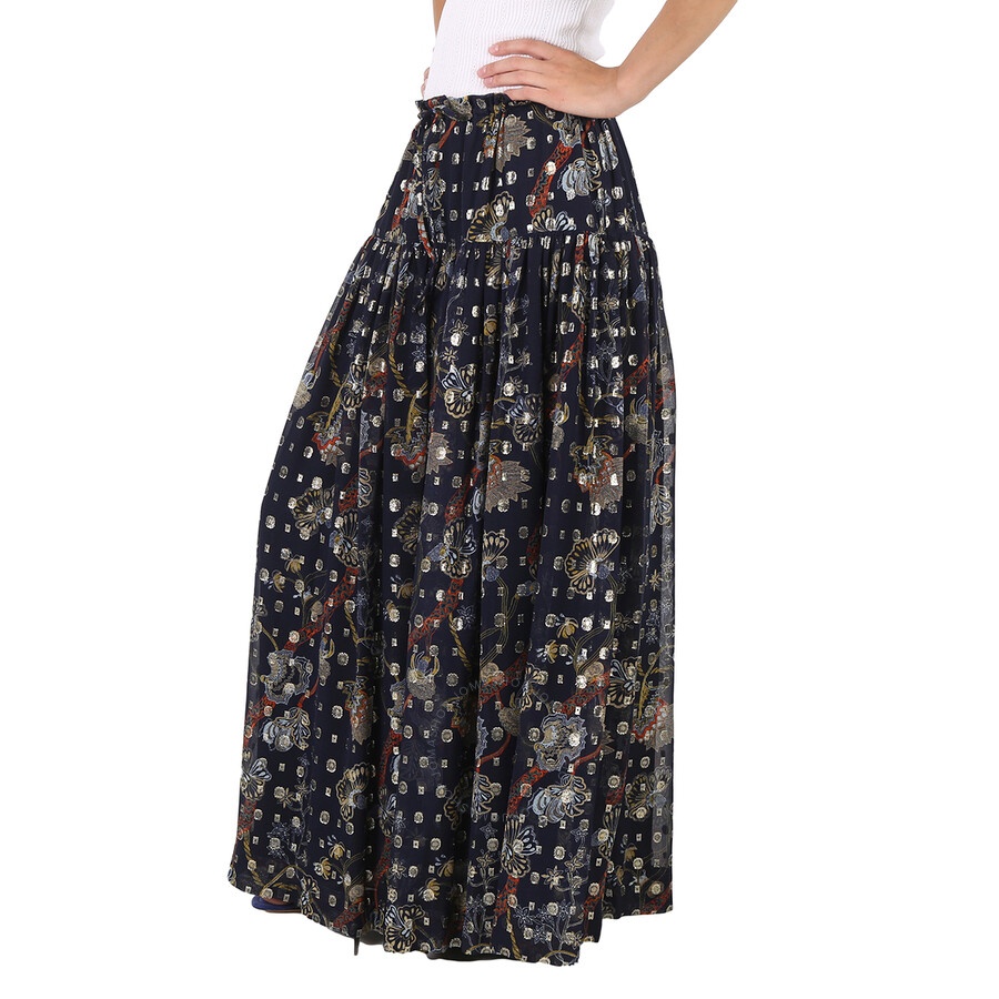 Chloe Blue Lurex Embroidered Silk Skirt - 5